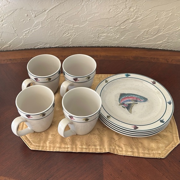 Elegant Trout Design Salad/dessert Plate Coffee Mug Set of